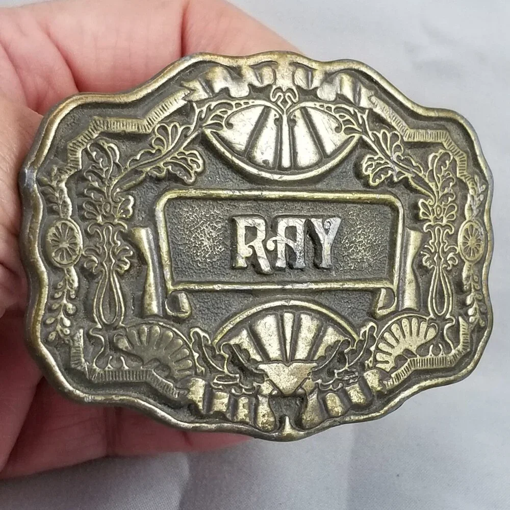 Belt Buckle Ray Name Letters‎ Engraved Etched Western Style USA Made By Oden Inc
